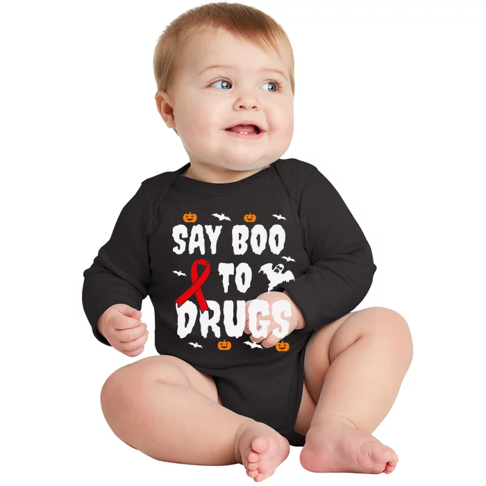 Funny Halloween Gift Say Boo To Drugs Awareness Red Ribbon Baby Long Sleeve Bodysuit