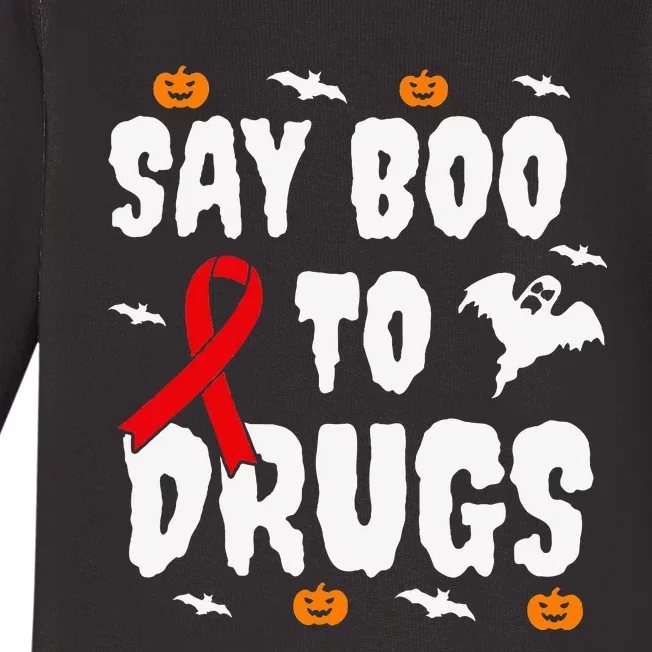 Funny Halloween Gift Say Boo To Drugs Awareness Red Ribbon Baby Long Sleeve Bodysuit