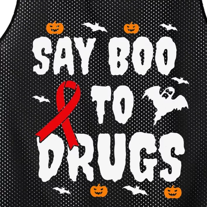 Funny Halloween Gift Say Boo To Drugs Awareness Red Ribbon Mesh Reversible Basketball Jersey Tank