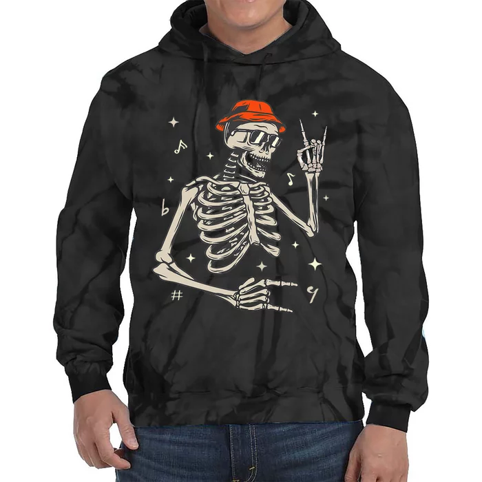 Funny Halloween Gifts Rocker Skeleton Hand Rock On Costume Tie Dye Hoodie