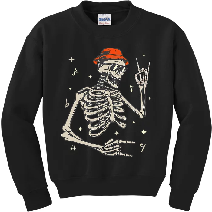 Funny Halloween Gifts Rocker Skeleton Hand Rock On Costume Kids Sweatshirt