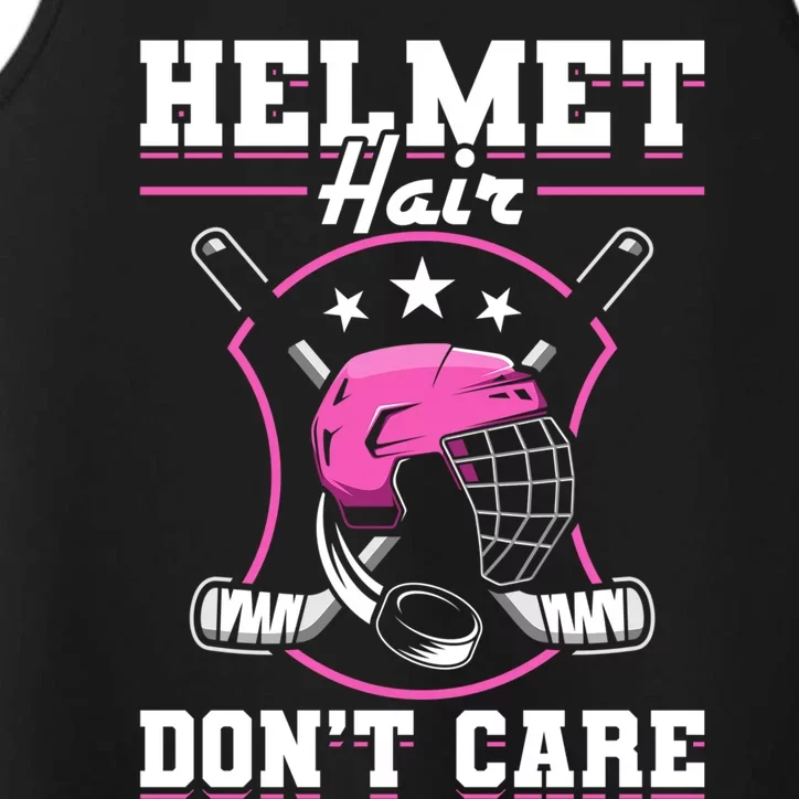 Funny Hockey Goalie Gift Helmet Hair Dont Care Ice Hockey Funny Gift Performance Tank