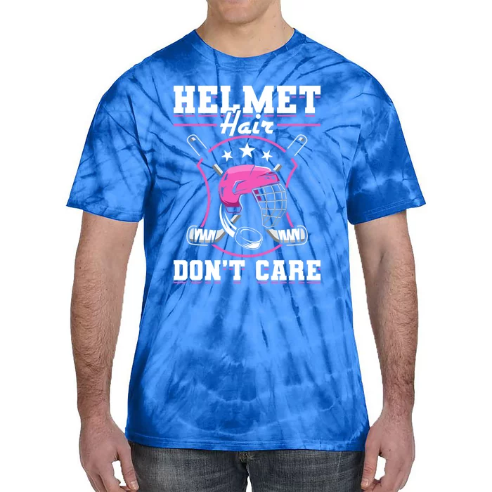 Funny Hockey Goalie Gift Helmet Hair Dont Care Ice Hockey Funny Gift Tie-Dye T-Shirt