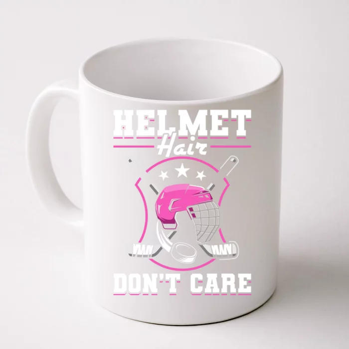 Funny Hockey Goalie Gift Helmet Hair Dont Care Ice Hockey Funny Gift Front & Back Coffee Mug