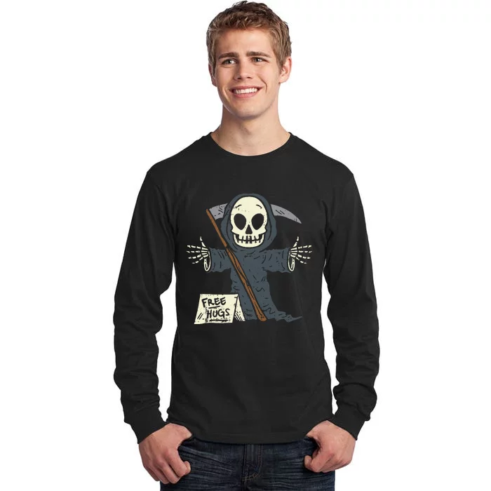 Free Hugs Grim Reaper Funny Pun Scary Halloween Costume Tall Long Sleeve T-Shirt