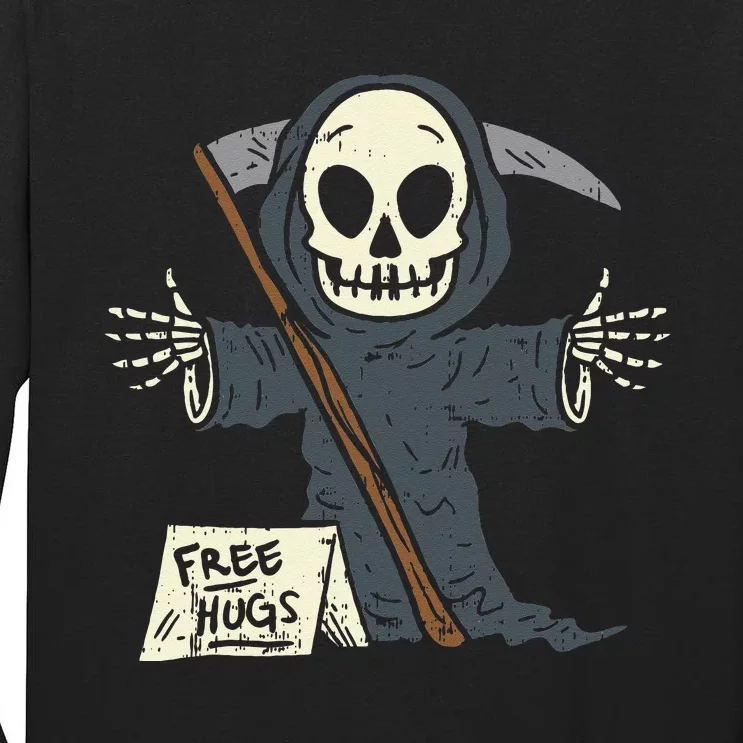 Free Hugs Grim Reaper Funny Pun Scary Halloween Costume Tall Long Sleeve T-Shirt