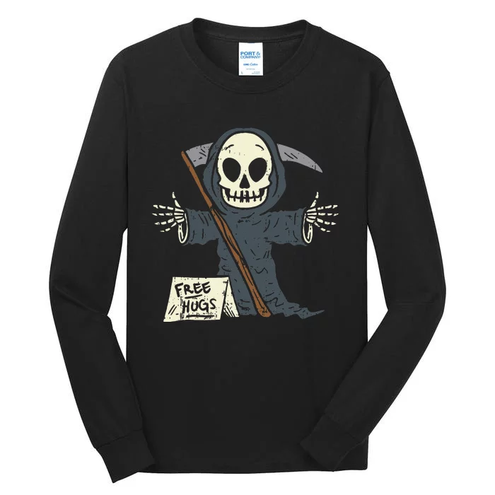 Free Hugs Grim Reaper Funny Pun Scary Halloween Costume Tall Long Sleeve T-Shirt