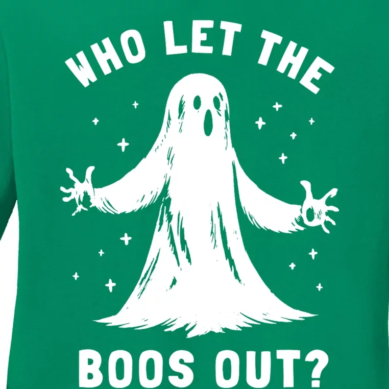 Funny Halloween Ghost Who Let The Boos Out Cute Pun Graphic Ladies Long Sleeve Shirt