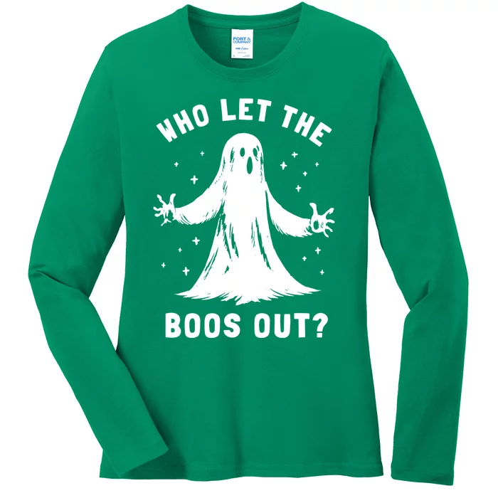 Funny Halloween Ghost Who Let The Boos Out Cute Pun Graphic Ladies Long Sleeve Shirt