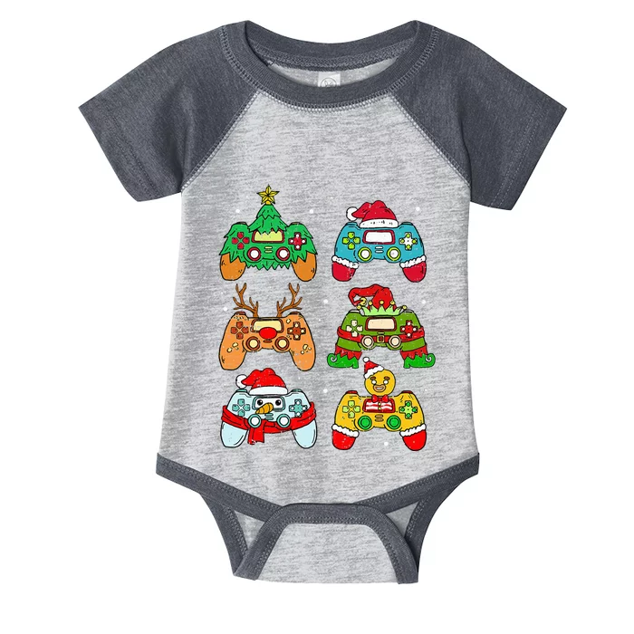 Festive Holiday Gaming Controllers with Santa Elf and Snowman Infant Baby Jersey Bodysuit