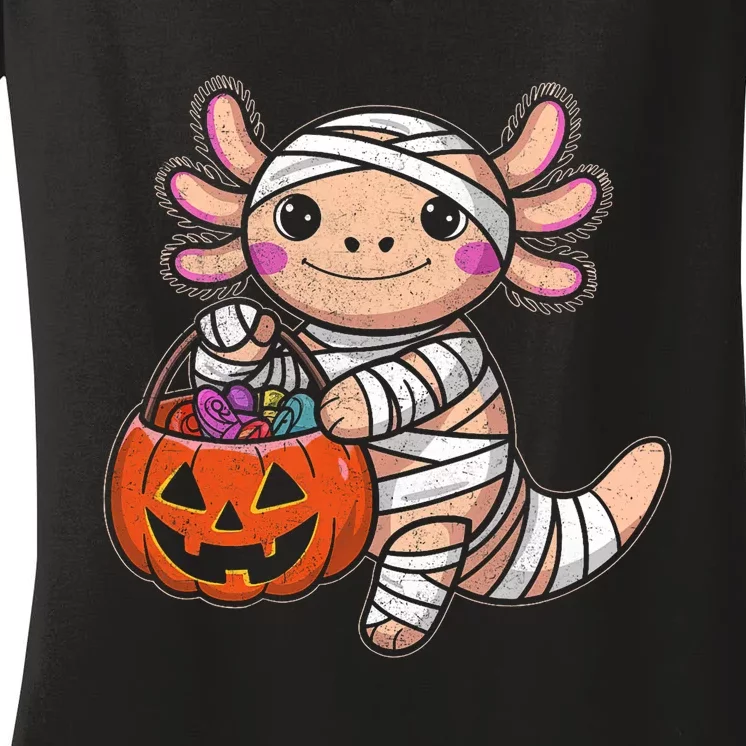 Funny Halloween Girl Mummy Axolotl Halloween Women's V-Neck T-Shirt