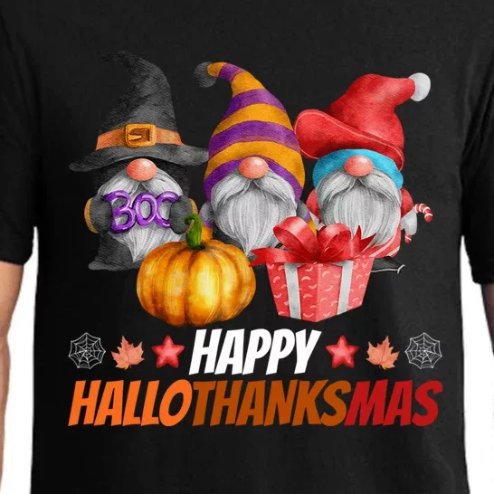 Funny Hallothanksmas Gnomes Happy Hallowthanksmas Halloween Great Gift Pajama Set