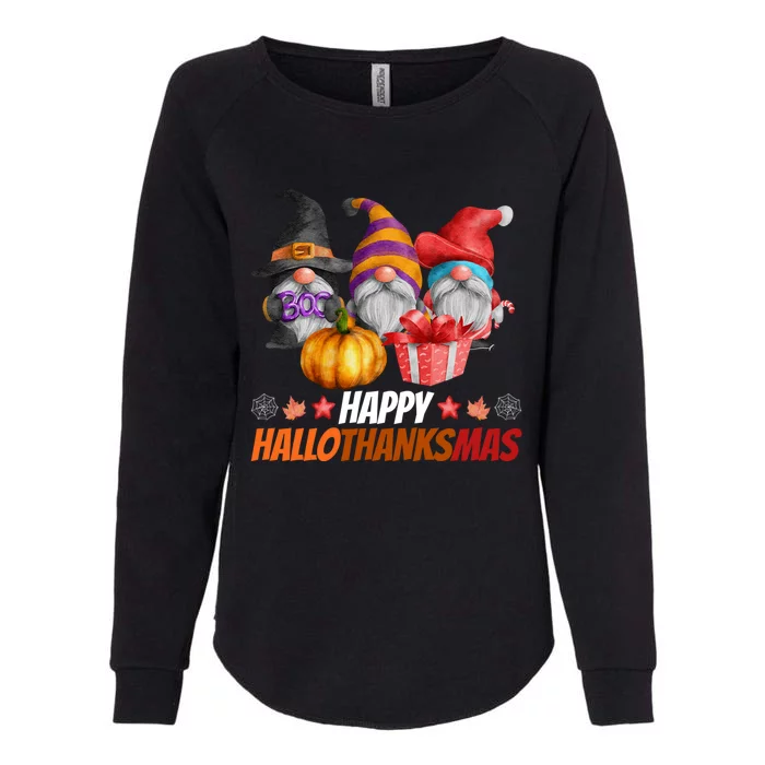 Funny Hallothanksmas Gnomes Happy Hallowthanksmas Halloween Great Gift Womens California Wash Sweatshirt