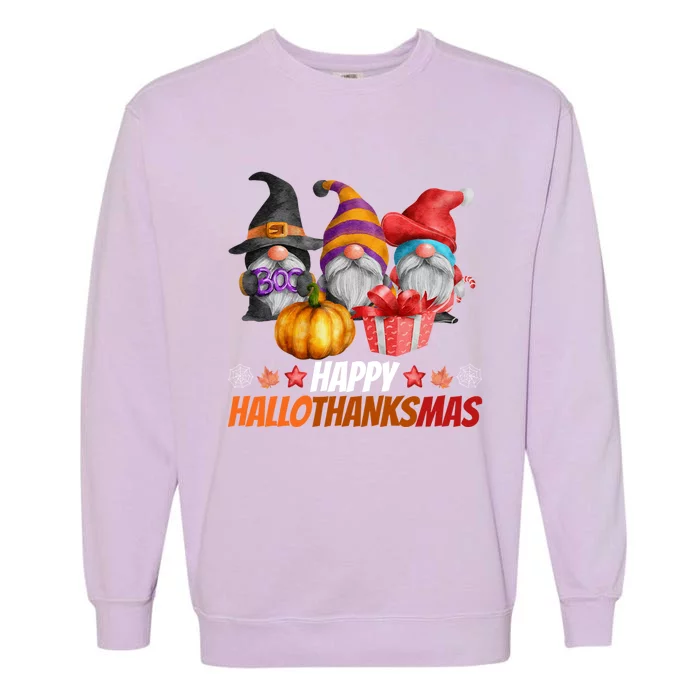 Funny Hallothanksmas Gnomes Happy Hallowthanksmas Halloween Great Gift Garment-Dyed Sweatshirt