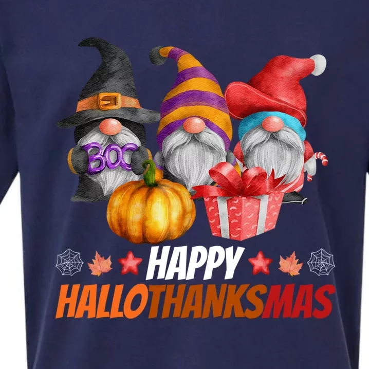 Funny Hallothanksmas Gnomes Happy Hallowthanksmas Halloween Great Gift Sueded Cloud Jersey T-Shirt