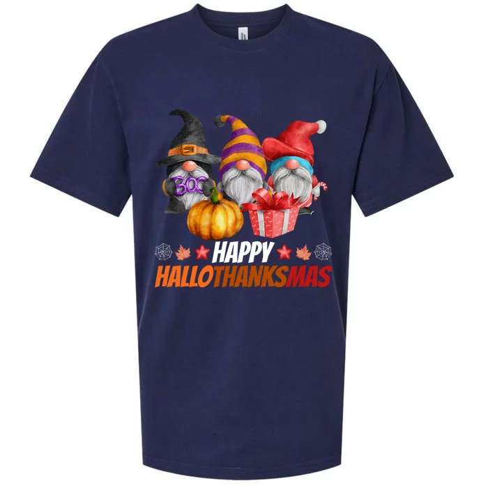 Funny Hallothanksmas Gnomes Happy Hallowthanksmas Halloween Great Gift Sueded Cloud Jersey T-Shirt