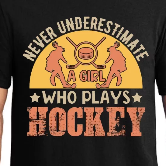 Funny Hockey Girl Hockey Lover Hockey Player Retro Hockey Girl Hockey Pajama Set