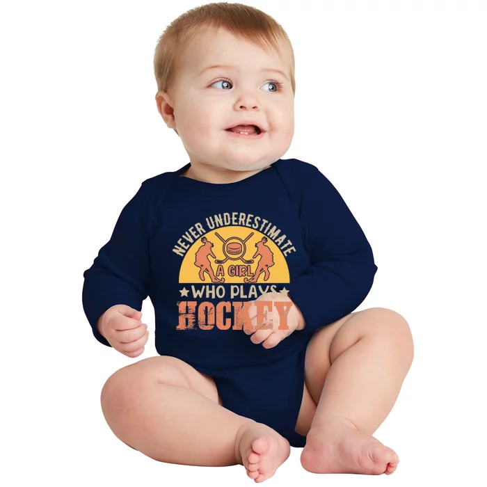 Funny Hockey Girl Hockey Lover Hockey Player Retro Hockey Girl Hockey Baby Long Sleeve Bodysuit