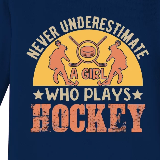 Funny Hockey Girl Hockey Lover Hockey Player Retro Hockey Girl Hockey Baby Long Sleeve Bodysuit