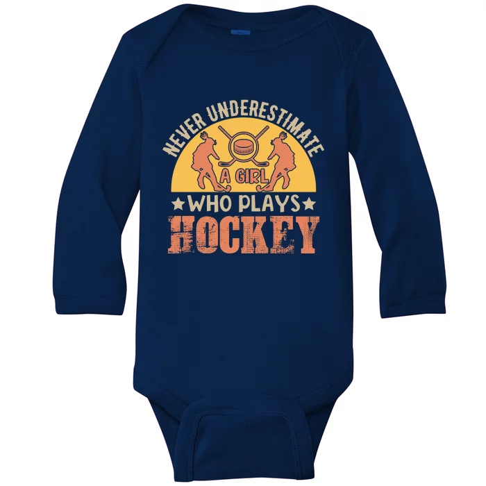 Funny Hockey Girl Hockey Lover Hockey Player Retro Hockey Girl Hockey Baby Long Sleeve Bodysuit