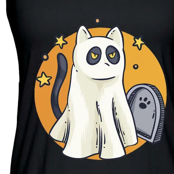 Funny Halloween Ghost Cat Costume Cute Black Cat Ladies Essential Flowy Tank