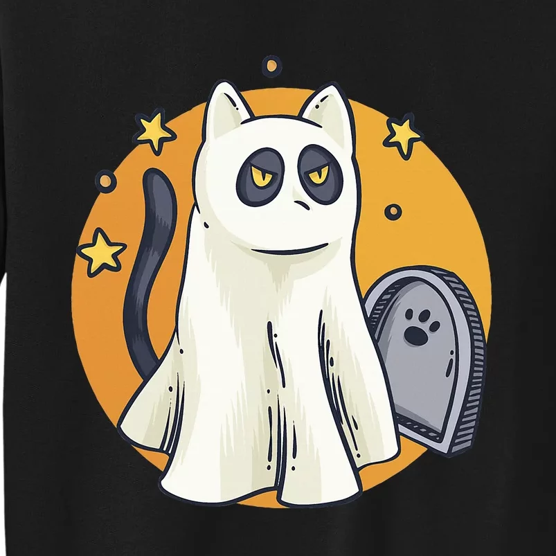 Funny Halloween Ghost Cat Costume Cute Black Cat Tall Sweatshirt