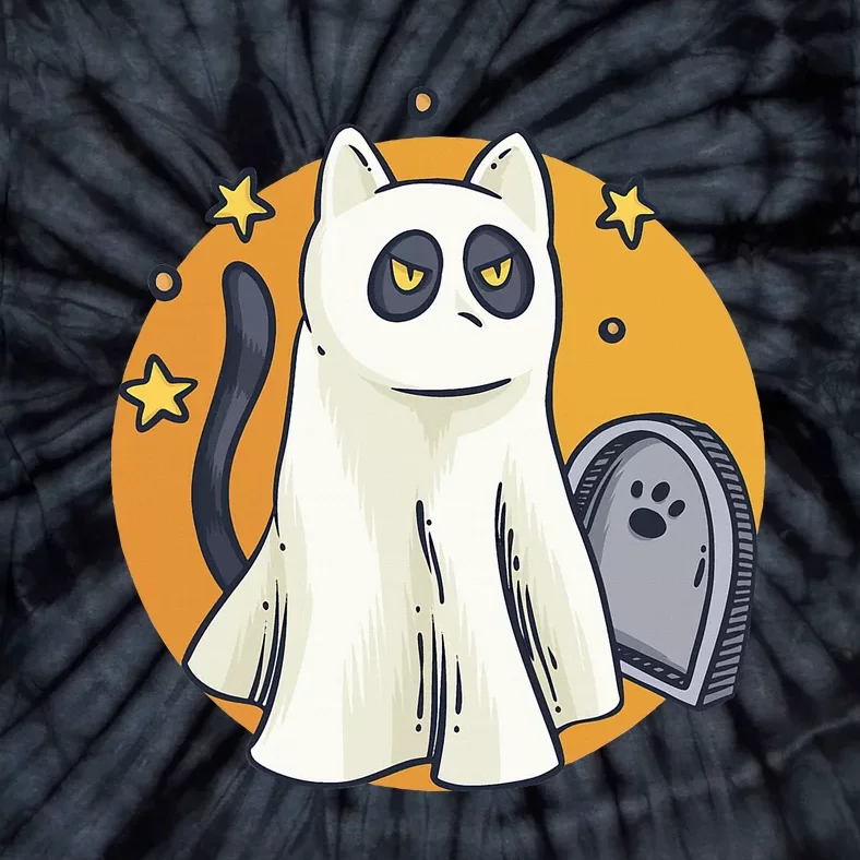 Funny Halloween Ghost Cat Costume Cute Black Cat Tie-Dye T-Shirt