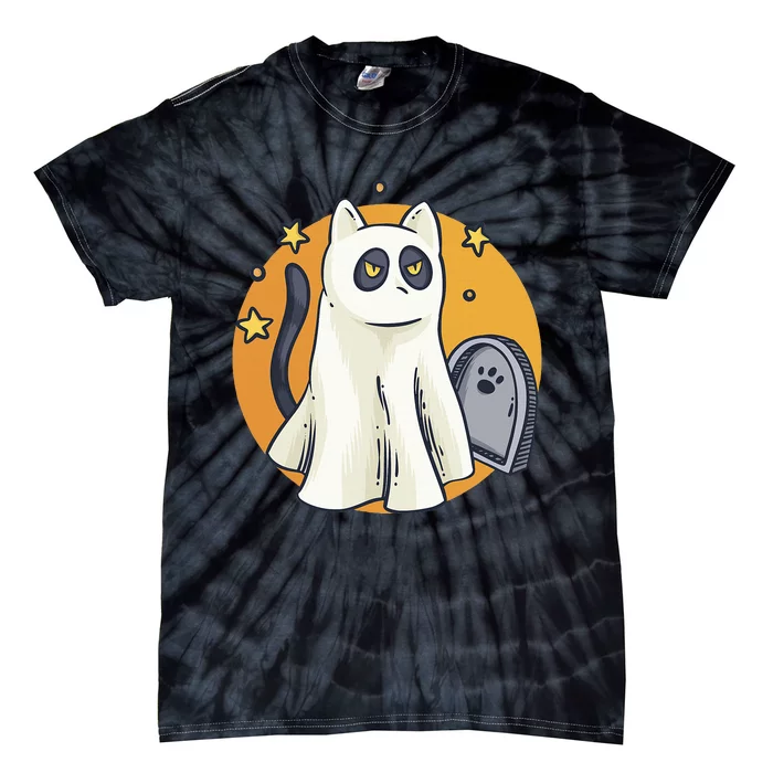 Funny Halloween Ghost Cat Costume Cute Black Cat Tie-Dye T-Shirt