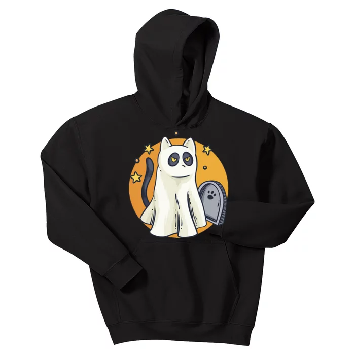 Funny Halloween Ghost Cat Costume Cute Black Cat Kids Hoodie