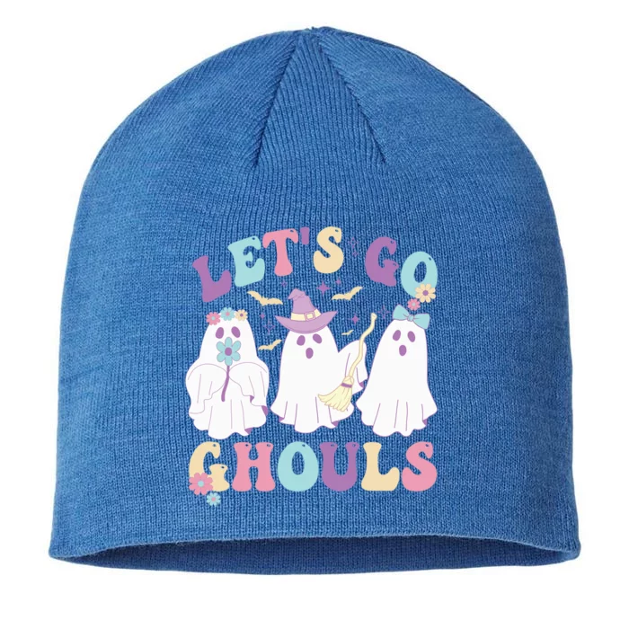 Funny Halloween Ghost Lets Go Ghouls Groovy Great Gift 8 1/2in Sustainable Knit Beanie