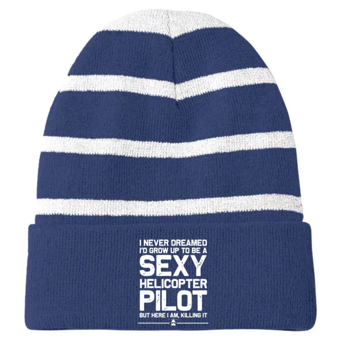 Funny Helicopter Gift Men Women Cool Sexy Helicopter Pilot Striped Beanie with Solid Band