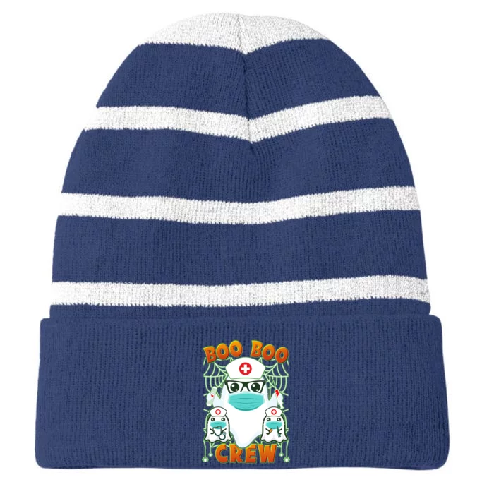 Funny Halloween Ghost Nurse Boo Boo Crew Striped Beanie with Solid Band