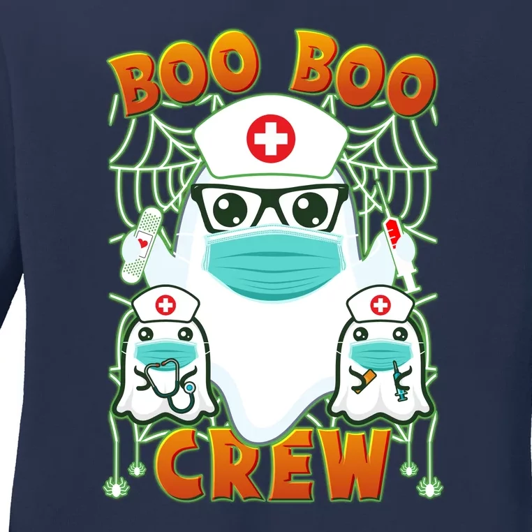 Funny Halloween Ghost Nurse Boo Boo Crew Ladies Long Sleeve Shirt