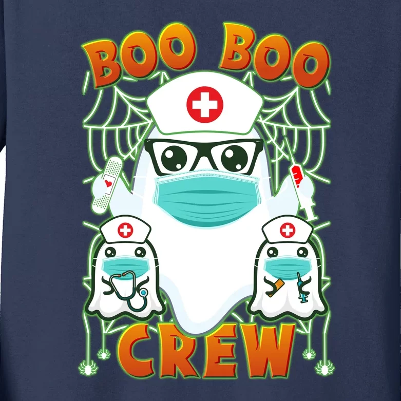 Funny Halloween Ghost Nurse Boo Boo Crew Kids Long Sleeve Shirt