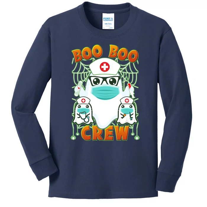 Funny Halloween Ghost Nurse Boo Boo Crew Kids Long Sleeve Shirt