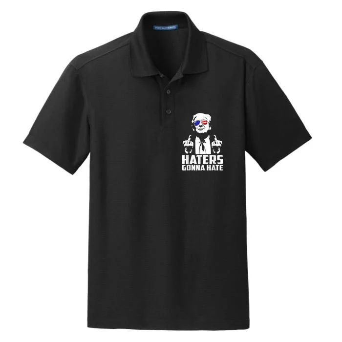 Funny Haters Gonna Hate President Donald Trump Middle Finger Dry Zone Grid Performance Polo