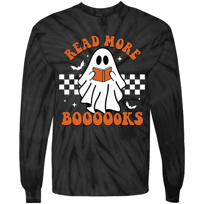 Funny Halloween Ghost Reading Books Teacher Gift Tie-Dye Long Sleeve Shirt