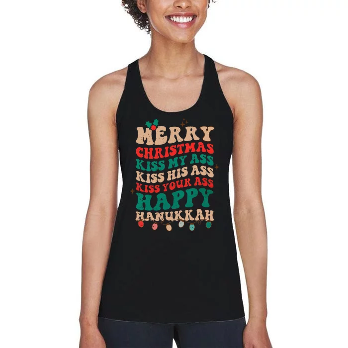 Festive Holiday Greetings Cheeky Christmas & Hanukkah Celebration Women's Racerback Tank