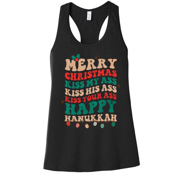 Festive Holiday Greetings Cheeky Christmas & Hanukkah Celebration Women's Racerback Tank