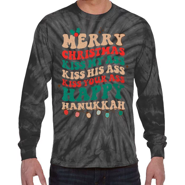 Festive Holiday Greetings Cheeky Christmas & Hanukkah Celebration Tie-Dye Long Sleeve Shirt