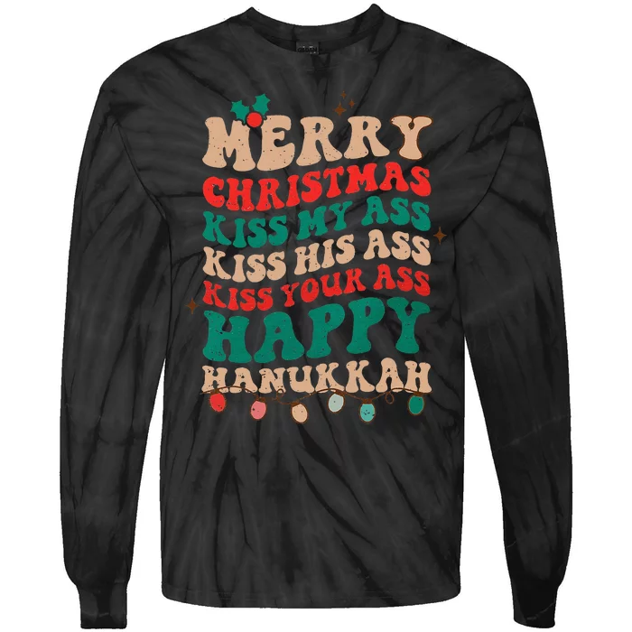 Festive Holiday Greetings Cheeky Christmas & Hanukkah Celebration Tie-Dye Long Sleeve Shirt