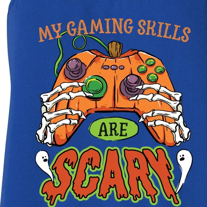 Funny Halloween Gaming Skills Gamer Or Skeleton Cool Gift Women's Racerback Tank