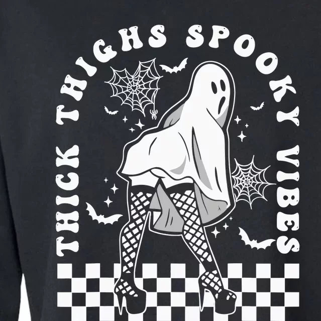 Funny Halloween Ghost Thick Thighs Spooky Vibes Workout Gym Cropped Pullover Crew