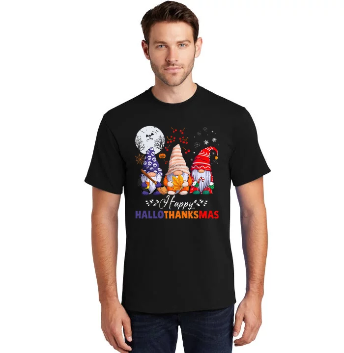 Festive HalloThanksMas Gnomes Spooky Holiday Decor Tall T-Shirt