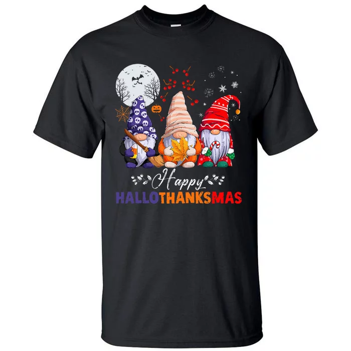 Festive HalloThanksMas Gnomes Spooky Holiday Decor Tall T-Shirt