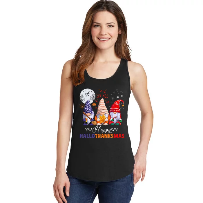 Festive HalloThanksMas Gnomes Spooky Holiday Decor Ladies Essential Tank