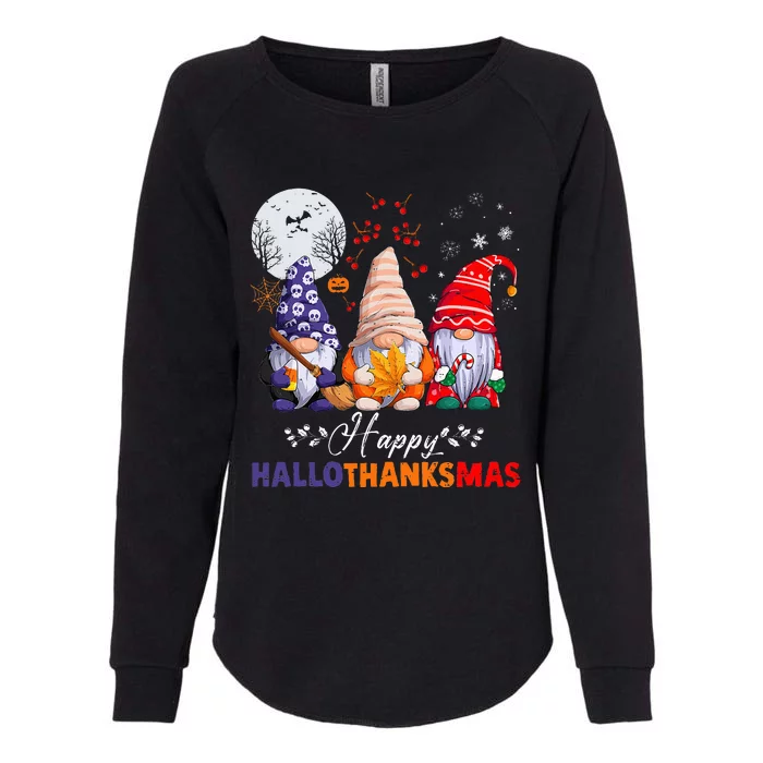 Festive HalloThanksMas Gnomes Spooky Holiday Decor Womens California Wash Sweatshirt