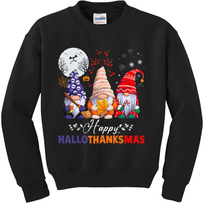 Festive HalloThanksMas Gnomes Spooky Holiday Decor Kids Sweatshirt