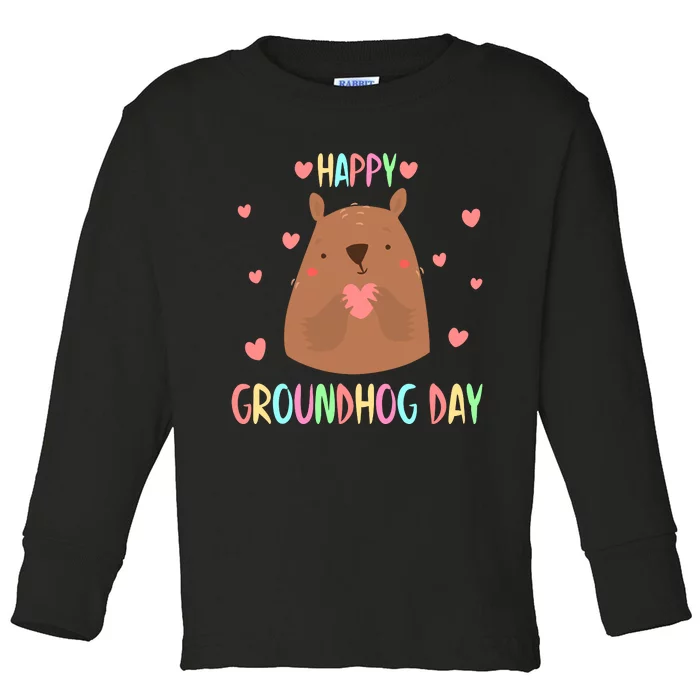 Funny Happy Groundhog Day 2024 Toddler Long Sleeve Shirt