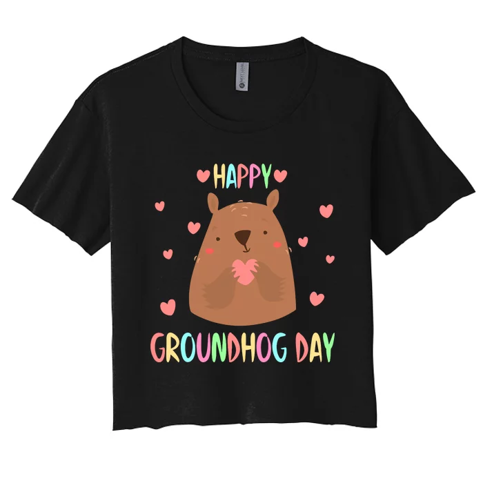 Funny Happy Groundhog Day 2024 Women's Crop Top Tee